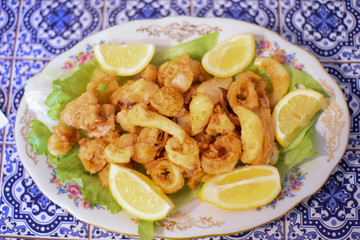 Fried Squid Rings in the Plate