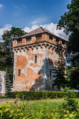 Fototapeta na wymiar Tower of Scherbatova Palace in Nemyriv, Vinnytsya oblast, Ukraine