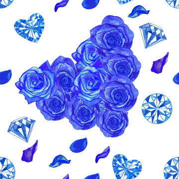 blue hearts and roses wallpaper