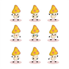 Cute mushroom mascot design set Premium Vector