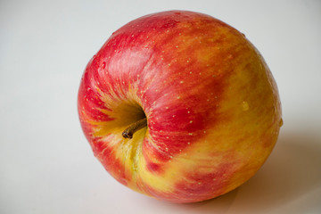 Big multi-colored apple. Red. Yellow. Green. On the white background.