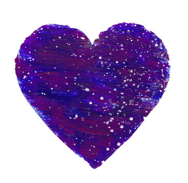 Colourful Heart, Love Symbol, Valentine's Card. Contrast Colors Resemble Night Starry Sky, Open Space, Distant Galaxy. Grunge Texture Imitating Old Paint, Rough Brush And Wooden Surface. 