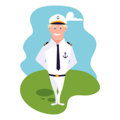 man sailor standing with background landscape