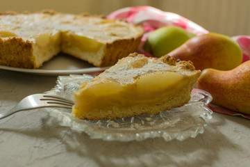  Pear tart. Autumn pear cake. A piece of cake.