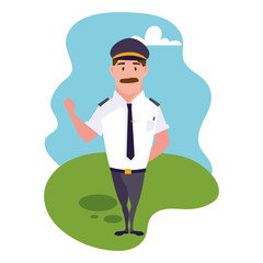 man with driver suit on background landscape