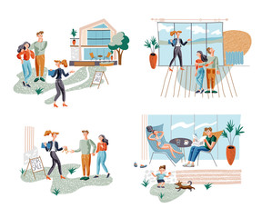 Realty purchase stages flat illustrations set
