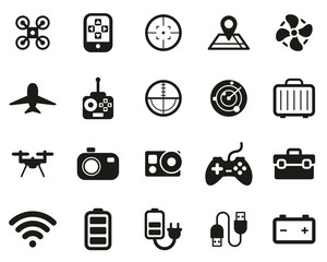 Drone Or Quadcopter Icons Black & White Set Big