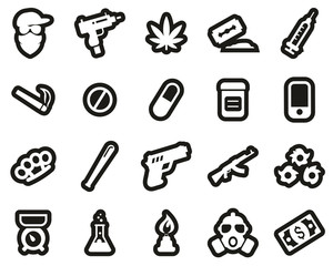 Drug Dealer Or Drug Cartel Icons White On Black Sticker Set Big