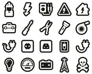 Electrician Tools & Equipment Icons White On Black Sticker Set Big