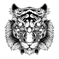 Tiger head zentangle stylized, vector, illustration, pattern, freehand pencil, hand drawn. Zen art. Line art.