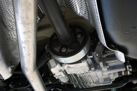 Cardan shaft and final drive. Elements and design of a modern car. Modern technologies and design solutions. Modern quality car service concept. 