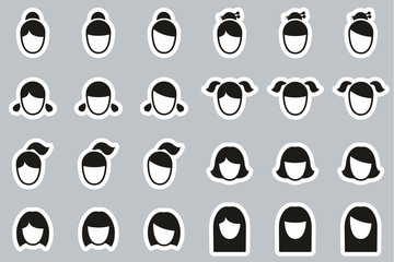 Female Haircut Style Icons Black & White Sticker Set Big