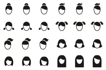 Female Haircut Style Icons Black & White Set Big