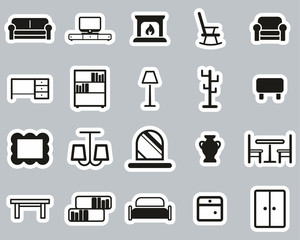 Furniture Icons Black & White Set Sticker Big