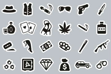 Gangster Lifestyle Icons Black & White Sticker Set Big