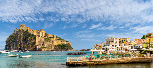 Landscape with Porto Ischia and Aragonese Castle, Ischia island, Italy