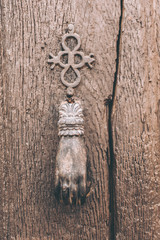 Antique door knocker with hand shape