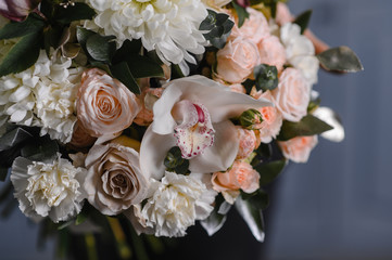 beautiful spring bouquet of chrysanthemums. Copy space 