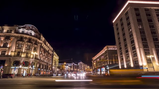 Timelapse from the main intersection of Moscow, Tverskaya, Makhovaya and Okhotny Ryad streets.