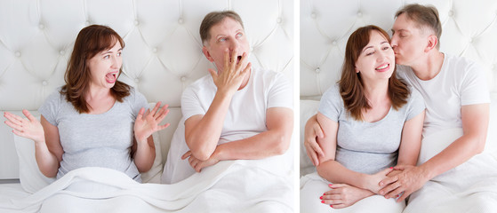 Banner Before after psychologist Middle age couple with quarrel problem relationship. Before-after...