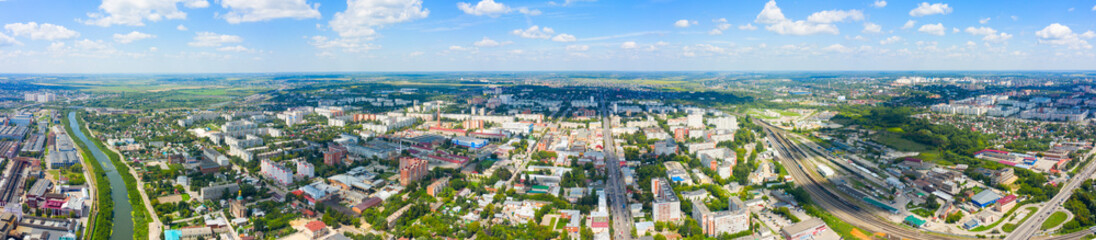 Panorama of Tula city and Upa River Embankment, district Zarechye and a park in the new part of Tula