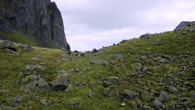 Lofoten Norway Hiking Mountain Lanscape- Aerial Drone Footage