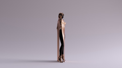 Bronze Black Futuristic Woman In a High Hip High Leg Split Dress 3d illustration 3d render 
