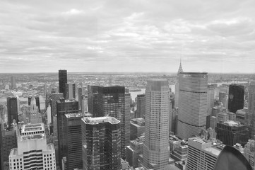 Manhattan, New York - United States, April 27, 2014 - Manhattan view from top of Rockefeller Center, monochrome