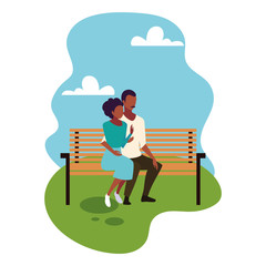 couple of people in love sitting in the park chair