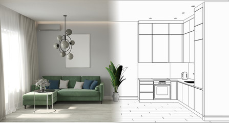 modern apartment interior, 3D illustration