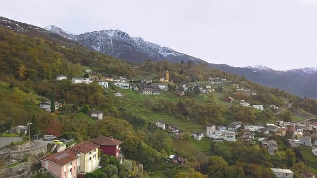 The church of San Sebastiano on the hillsides of Bellinzona town in Swiss Alps