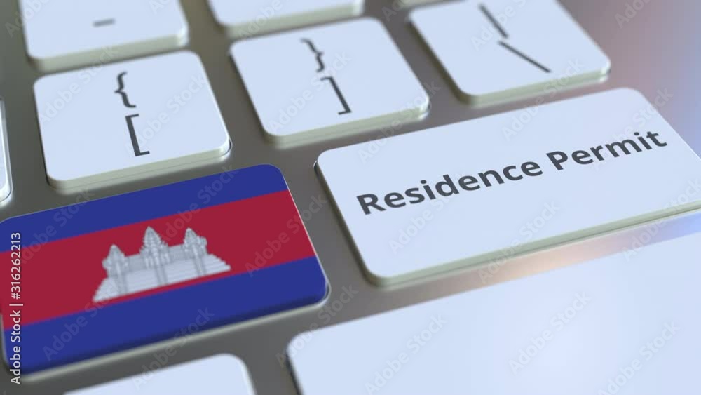Aufkleber residence permit text and flag of cambodia on the buttons on the computer keyboard. immigration rela