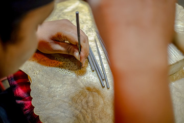 Process of making Wayang shadow puppet