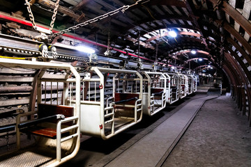 Suspended train in a old coal mine in Zabrze, Poland