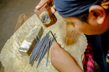 Process of making Wayang shadow puppet