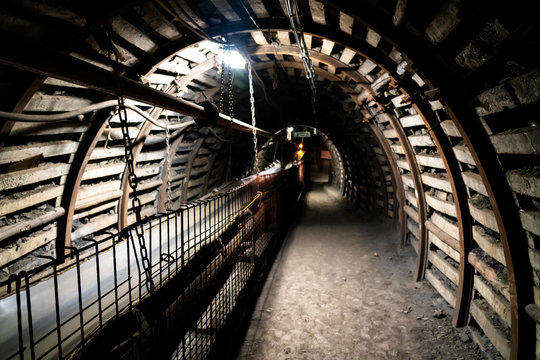 Old underground coal mine tunnel in Guido coal mine, Zabrze, Poland