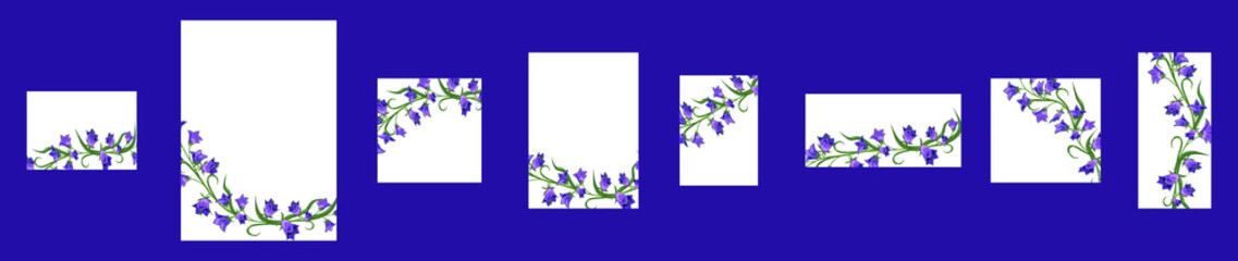 Set of greeting cards with floral pattern. Wild blue field bells on a white background. Seamless brush in swatches.