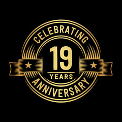 19 years anniversary celebration logotype. Vector and illustration.