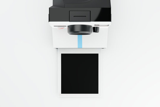 Classic Instant Camera with Film On White Studio 3D CGI