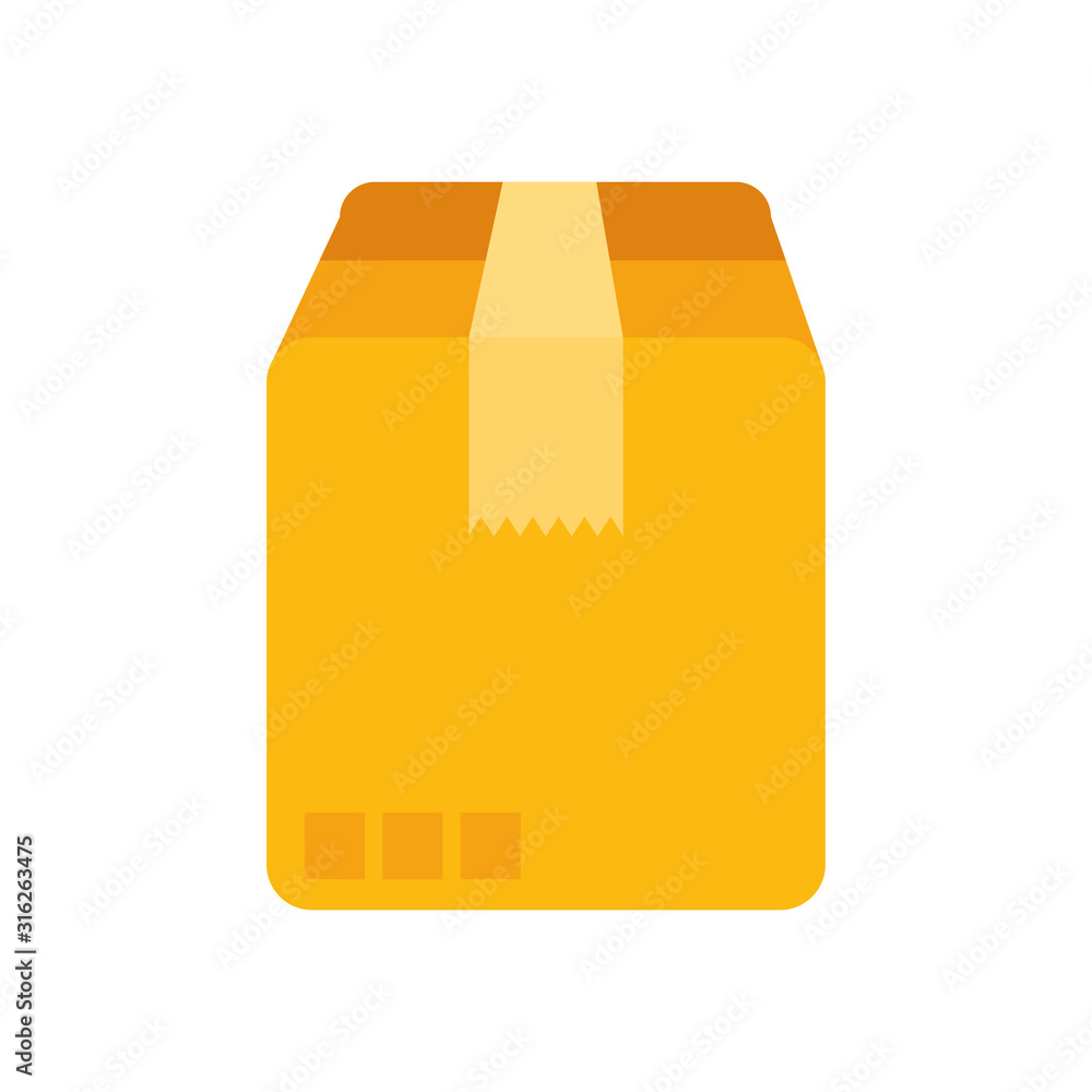 Sticker delivery service with box package isolated icon