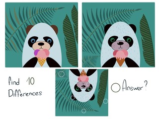 Find the differences. Find 10 differences. Panda. Logical children’s game 