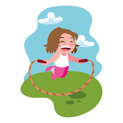 Fototapeta premium girl smiling and playing with skipping rope