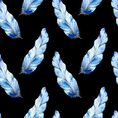 Materiał do szycia Seamless pattern, feathers, watercolor painting, delicate colors