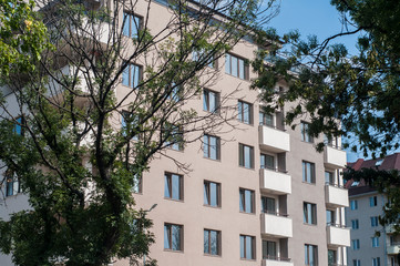 Contemporary residential building closeup in clear sunny day