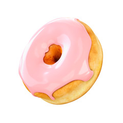 Donut with pink icing isolated on a white background. 3D rendering