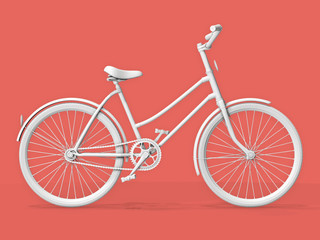 Bicycle on a pink (salmon) pastel background.
