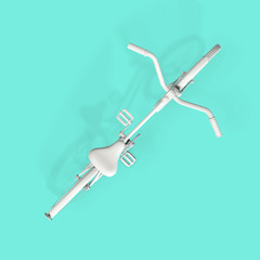 White Bicycle top view on a green pastel background. 3d rendering