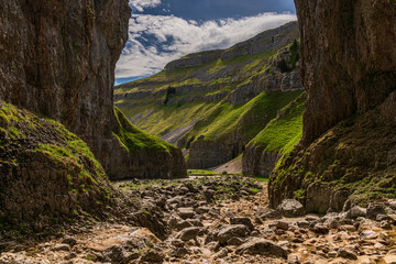 Yorkshire Dales landscape at the Gordale Scar near Malham, North Yorkshire, England, UK