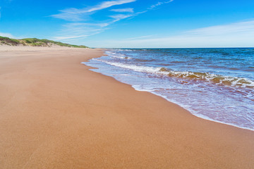 A wide expanse of beach at Greenwich in the Prince Edward Island National Park, Canada..