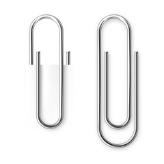 Realistic metal paper clip isolated on white background. Page holder, binder. Vector illustration.